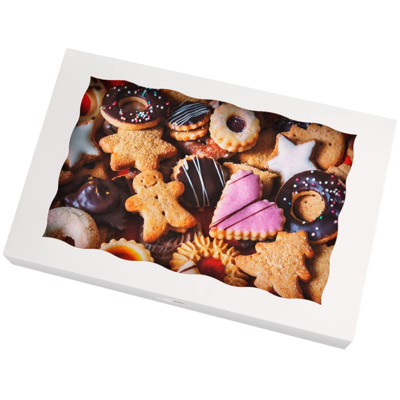 SOROO White Pastry Bakery Box 14x10x3inch,Large Donuts,Muffins,Cookies Boxes with PVC Window - Auto-Pop up Paper Box Nature Cardboard Take Out Container,Pack of 8 - Image 1