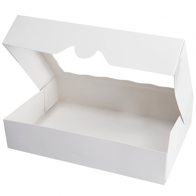 SOROO White Pastry Bakery Box 14x10x3inch,Large Donuts,Muffins,Cookies Boxes with PVC Window - Auto-Pop up Paper Box Nature Cardboard Take Out Container,Pack of 8 - Image 4
