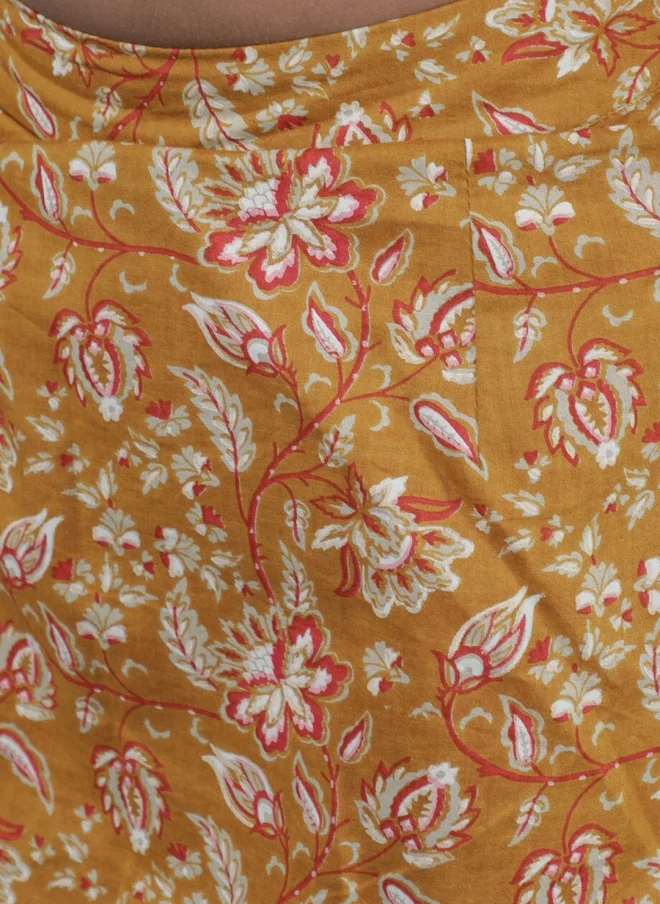 أيه كيه إس Mustard Floral Printed Top With Dhoti Pant For Girls