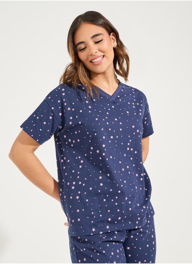 Styli Cotton All Over Star Print T-Shirt & Pyjama Set  - Image 2