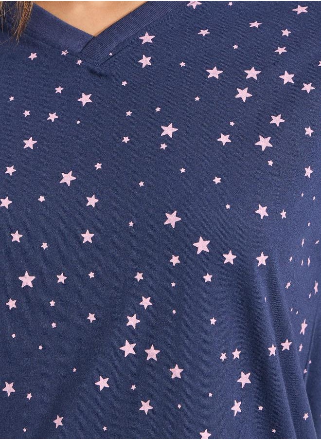 Styli Cotton All Over Star Print T-Shirt & Pyjama Set  - Image 3