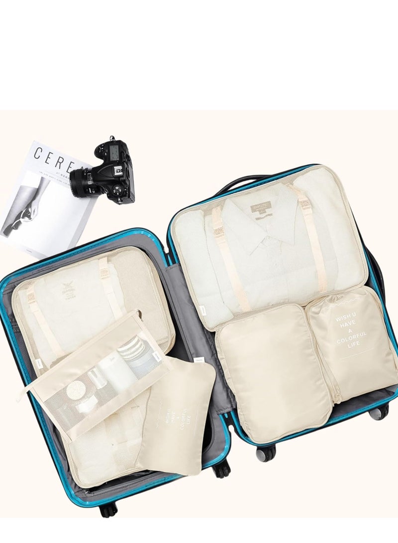 Arabest Travel Organizer - Set of 7 Portable Reusable Travel Luggage for Suitcase Organizer, Storage Bag, Compression Bag, Travel Bag with Zipper (Beige) - Image 5
