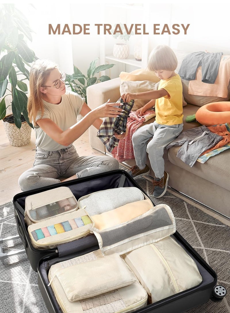 Arabest Travel Organizer - Set of 7 Portable Reusable Travel Luggage for Suitcase Organizer, Storage Bag, Compression Bag, Travel Bag with Zipper (Beige) - Image 3