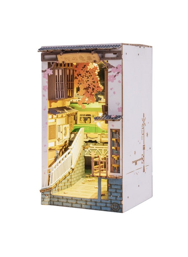 RoWood Rowood Book Nook Kit, Bookshelf Insert Decor Alley 3D Wooden Puzzle, DIY Bookend Building Set Model Kit with LED Light -Sakura Tram  - Image 1