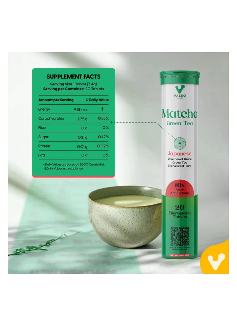 VALEO VALEO MATCHA GREEN TEA EFFERVESCENT TABS (20) |ORGANIC JAPANESE CEREMONIAL-GRADE MATCHA | INSTANT ENERGY BOOST, DETOX & GLOWING SKIN | PERFECT FOR LATTES, SMOOTHIES & ON-THE-GO WELLNESS Pack of 3 - pzsku/ZB46F455965473112AC64Z/45/_/1736590922/a6dcd552-8fea-4329-b8d3-2be038c72ab1