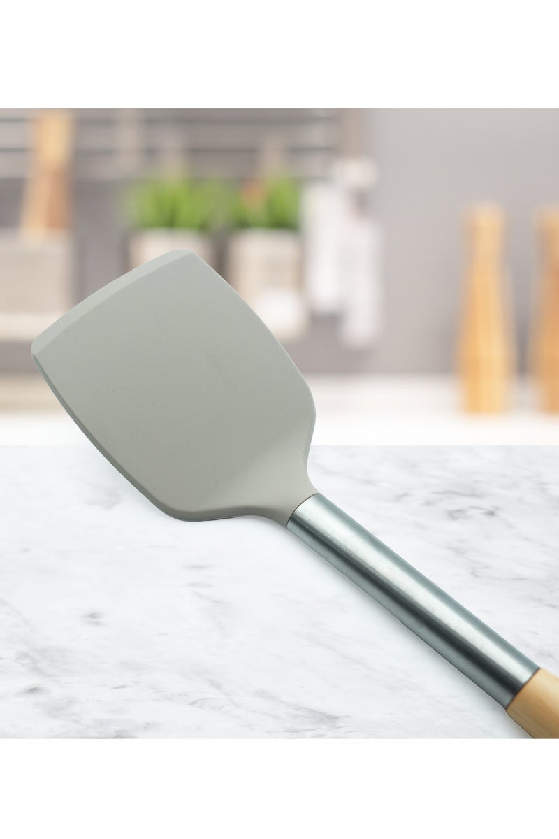 بيرام مجموعة أدوات المطبخ المصنوعة من السيليكون من بيرام، أدوات طبخ مقاومة للحرارة بمقابض من الفولاذ المقاوم للصدأ والخشب، خالية من مادة BPA، غير لاصقة، آمنة للطهي والخبز والمزيد. (بكين) (مقلاة صلبة واحدة) - Image 2