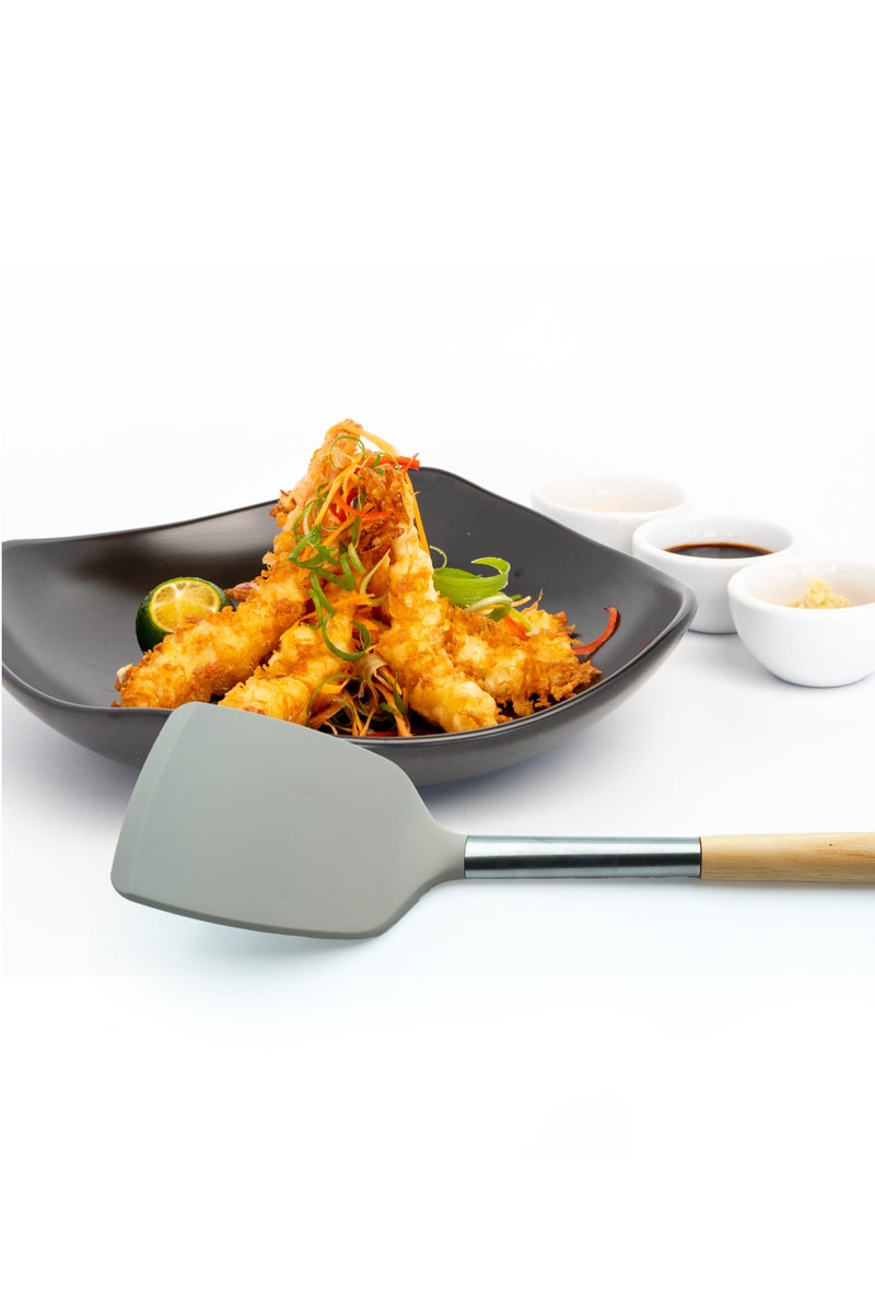 بيرام مجموعة أدوات المطبخ المصنوعة من السيليكون من بيرام، أدوات طبخ مقاومة للحرارة بمقابض من الفولاذ المقاوم للصدأ والخشب، خالية من مادة BPA، غير لاصقة، آمنة للطهي والخبز والمزيد. (بكين) (مقلاة صلبة واحدة) - Image 4