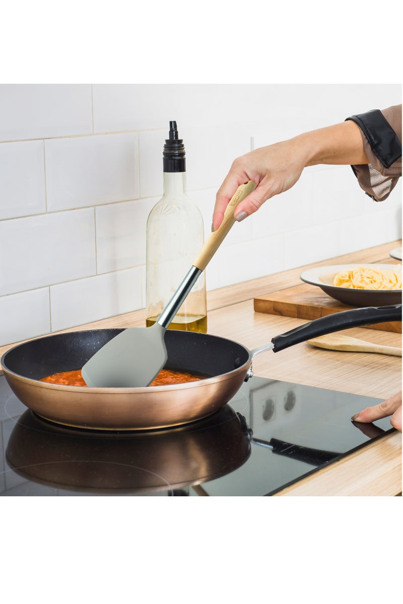 بيرام مجموعة أدوات المطبخ المصنوعة من السيليكون من بيرام، أدوات طبخ مقاومة للحرارة بمقابض من الفولاذ المقاوم للصدأ والخشب، خالية من مادة BPA، غير لاصقة، آمنة للطهي والخبز والمزيد. (بكين) (مقلاة صلبة واحدة) - Image 5