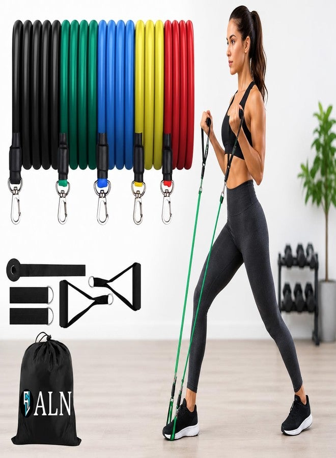 ALN® Resistance Bands Set (11pcs), Premium Exercise Bands with Door Anchor, Foam Handles, Carry Bag, Legs Ankle Straps for Resistance Training, Physical Therapy Home Workouts for Men and Women - Image 1