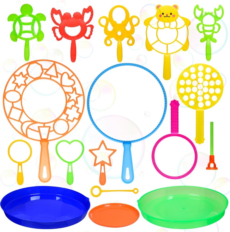 iShyan Bubble Wands Set for Kids,17 pcs Assorted Bubble Wands with Tray, Big Bubble Maker Wand for Kids Summer Outdoor Games,Birthday Party,Family Event,Gifts for Bubble Lovers - Image 1