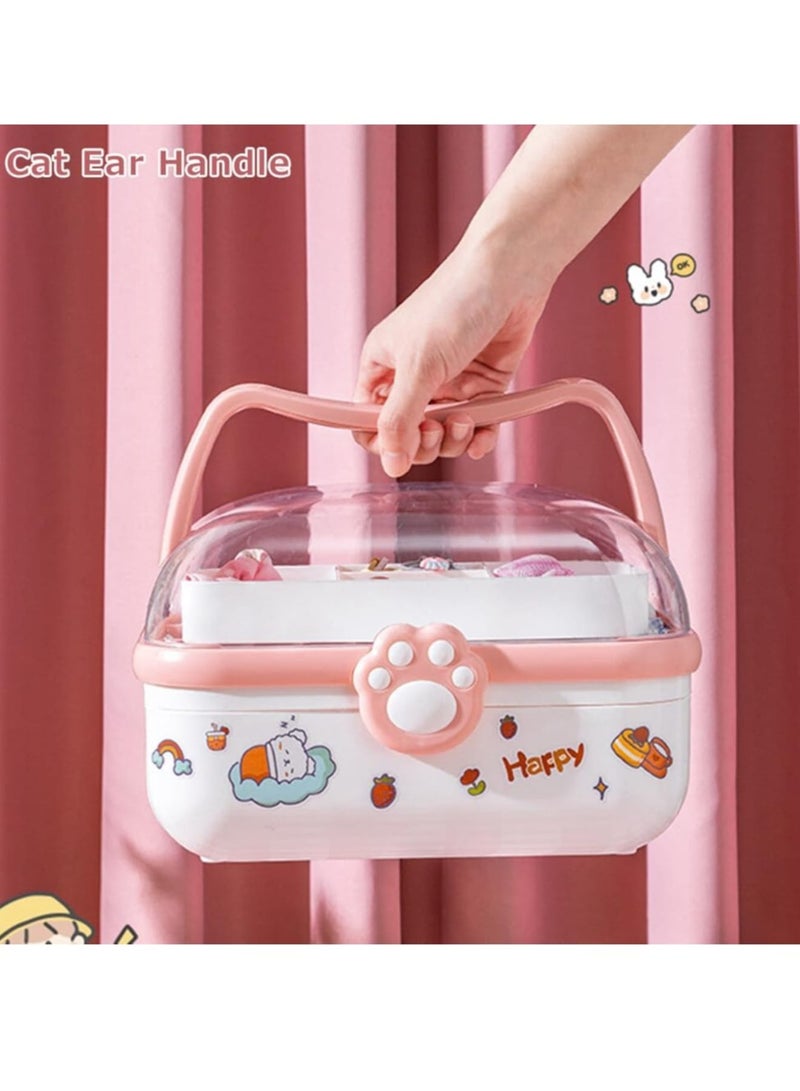 Zikra Cute Girls Hair Accessories Storage Organizer Box with Stickers, 3-Layers Plastic Hair Ties Holder Hair Clips Container Headbands Organizer, for Kids, Boys, Girls, Nursery, Closet, Bedroom, White - Image 3