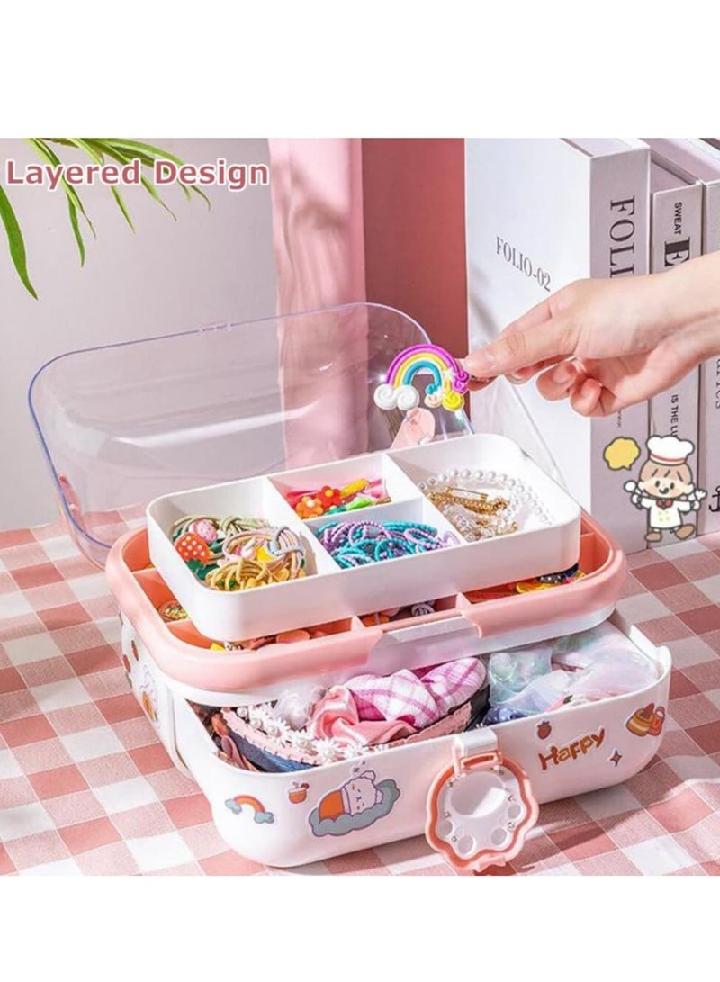 Zikra Cute Girls Hair Accessories Storage Organizer Box with Stickers, 3-Layers Plastic Hair Ties Holder Hair Clips Container Headbands Organizer, for Kids, Boys, Girls, Nursery, Closet, Bedroom, White - Image 5