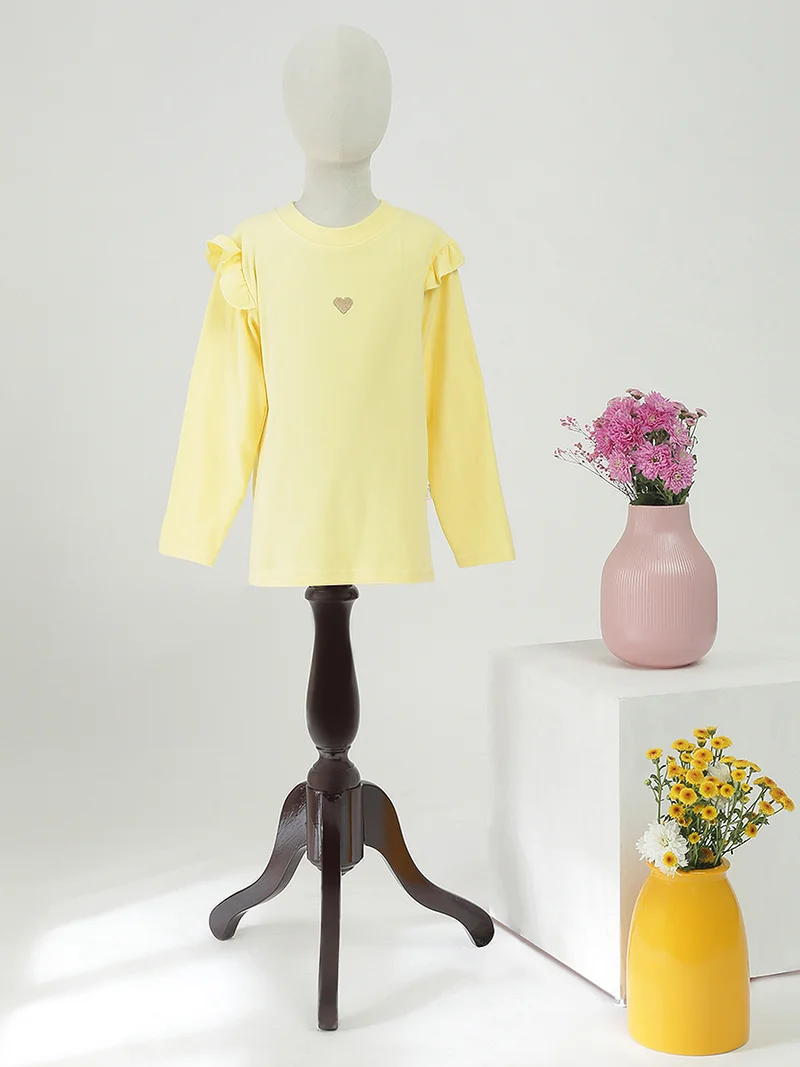 جلو باص Globus Girls Yellow Round Neck Long Sleeves Ruffle Detail T-Shirt