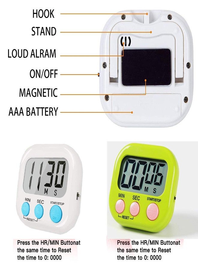 MSART Kitchen Timer Digital for Teachers Kids Cooking with Magnetic and ON/Off Switch and Count Up Countdown, Stopwatch Timer with Stand/Hook, Simple Operation, 2 Pack, White and Green - Image 5