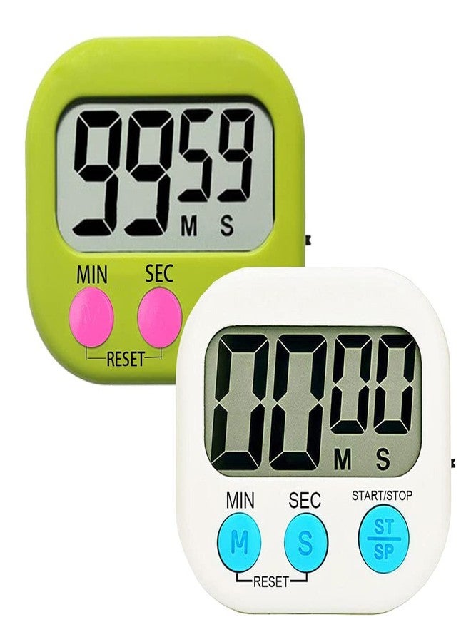 MSART Kitchen Timer Digital for Teachers Kids Cooking with Magnetic and ON/Off Switch and Count Up Countdown, Stopwatch Timer with Stand/Hook, Simple Operation, 2 Pack, White and Green - Image 1