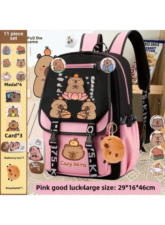Large Capacity School Backpack Capybara Cartoon Design Primary School Student Double Shoulder Bag Wear Resistant Student Bag-Color:brown Cross Zipper Learning 【Kappi Bala】 Large Size-Dimensions:Scho - Image 5