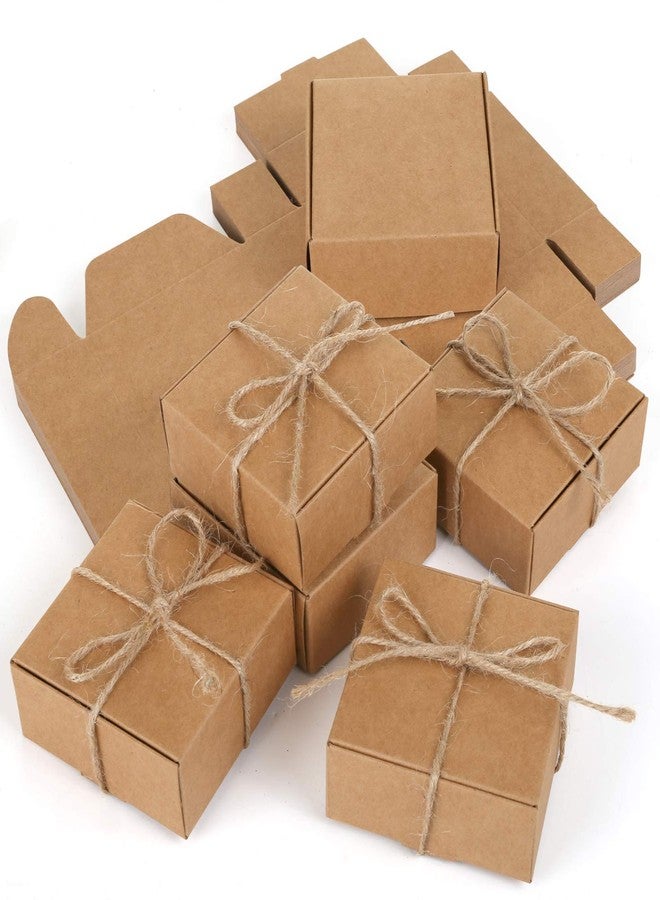 Naler 24 Pcs Small Gift Boxes with Ribbon - 3x3x1.2in Mini Kraft Boxes for Crafts, Sturdy Cardboard Boxes for Packaging Small Business, Handmade Jewelry, Party Favors(Brown - Image 1