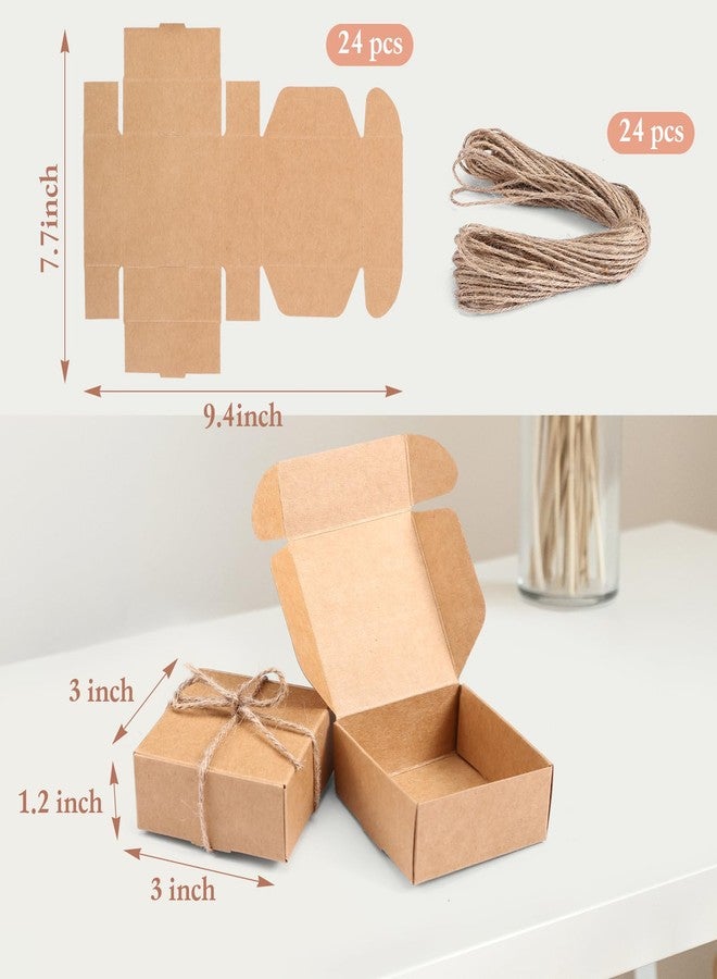 Naler 24 Pcs Small Gift Boxes with Ribbon - 3x3x1.2in Mini Kraft Boxes for Crafts, Sturdy Cardboard Boxes for Packaging Small Business, Handmade Jewelry, Party Favors(Brown - Image 2