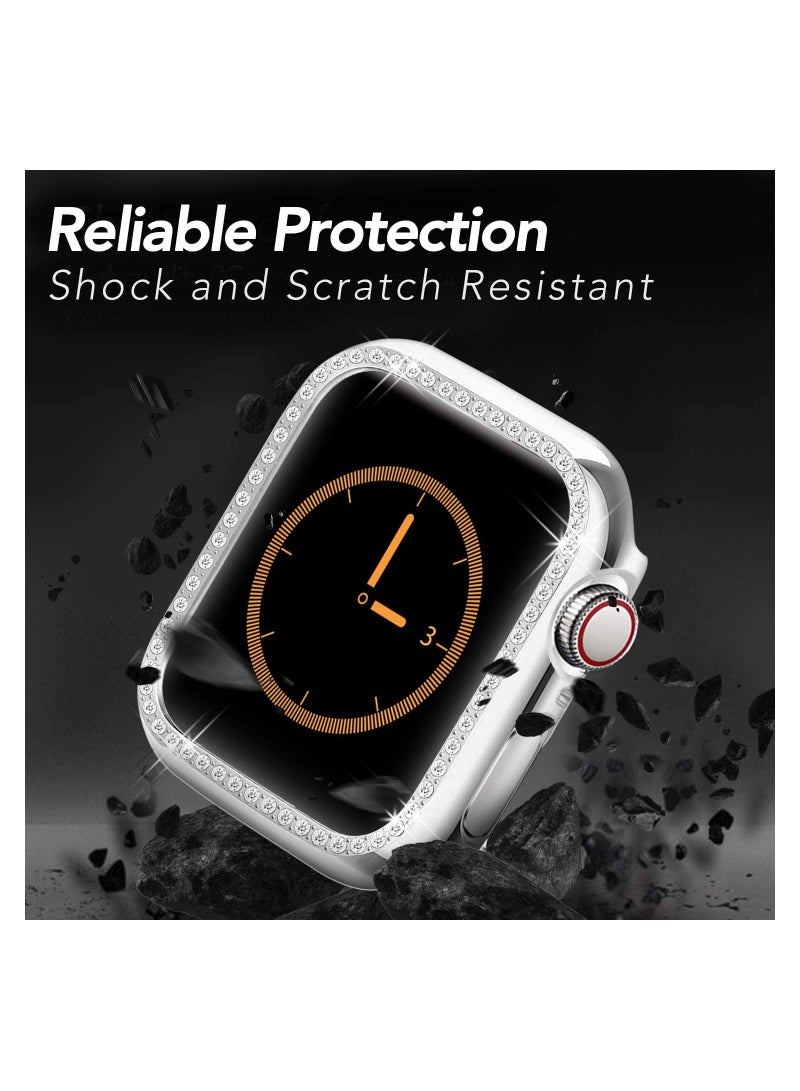 Bling Case Compatible for Apple Watch Series 8 7 41mm, Crystal Diamonds Rhinestone Bumper Cover for Women Girl, Hard PC Protective Frame for iWatch Series 7-41mm Silver - Image 4