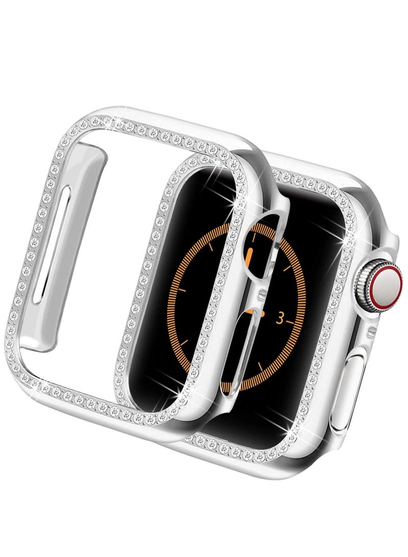 Bling Case Compatible for Apple Watch Series 8 7 41mm, Crystal Diamonds Rhinestone Bumper Cover for Women Girl, Hard PC Protective Frame for iWatch Series 7-41mm Silver - Image 1