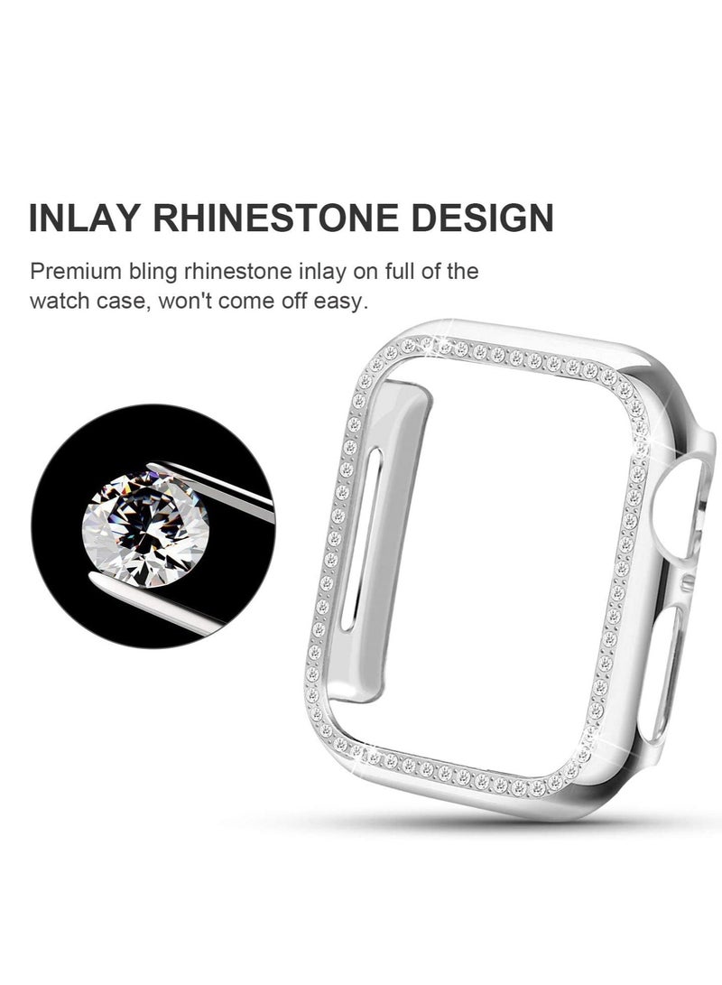 Bling Case Compatible for Apple Watch Series 8 7 41mm, Crystal Diamonds Rhinestone Bumper Cover for Women Girl, Hard PC Protective Frame for iWatch Series 7-41mm Silver - Image 3
