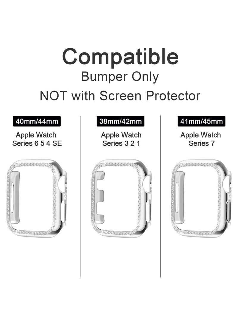 Bling Case Compatible for Apple Watch Series 8 7 41mm, Crystal Diamonds Rhinestone Bumper Cover for Women Girl, Hard PC Protective Frame for iWatch Series 7-41mm Silver - Image 2