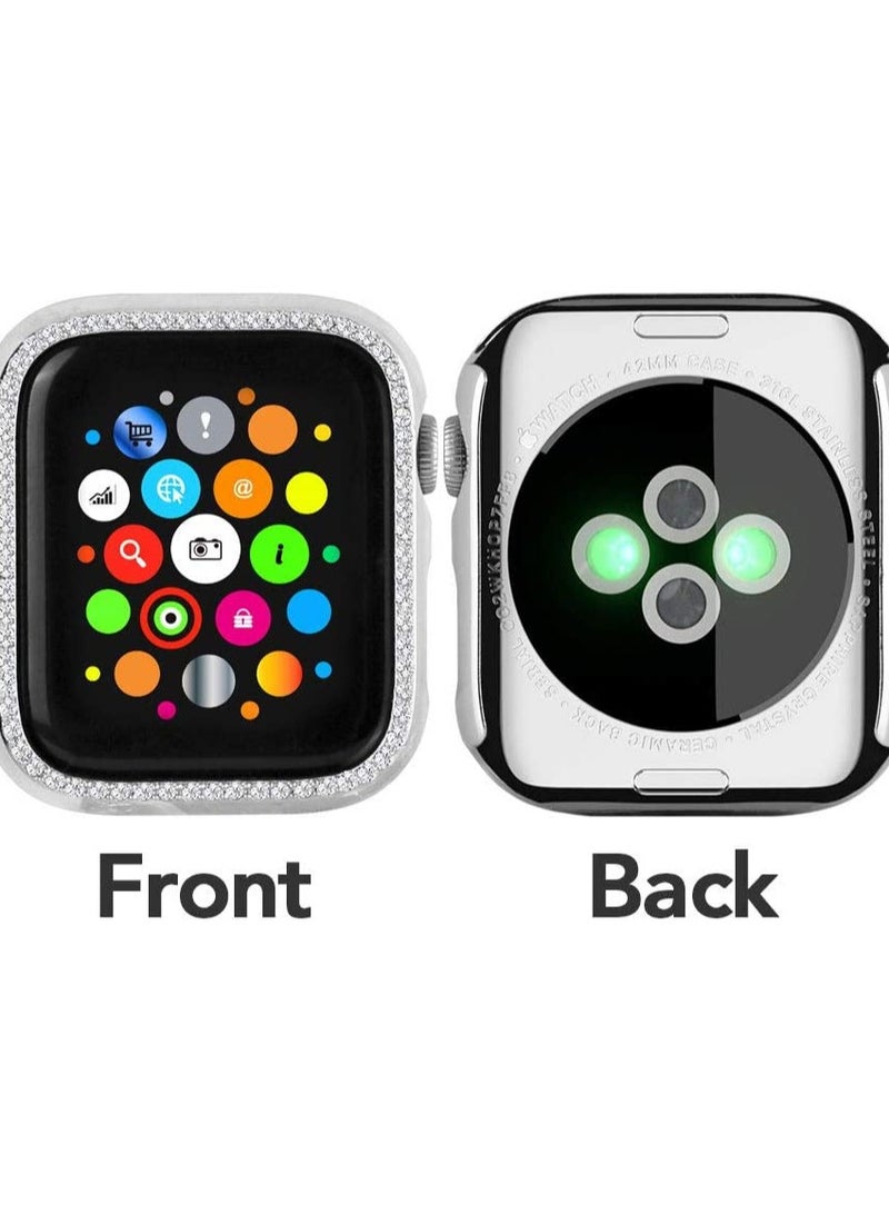 Bling Case Compatible for Apple Watch Series 8 7 41mm, Crystal Diamonds Rhinestone Bumper Cover for Women Girl, Hard PC Protective Frame for iWatch Series 7-41mm Silver - Image 5