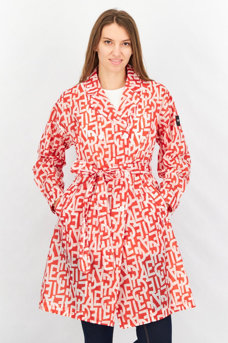 Aigle Women Allover Print Belted Long Sleeve Jacket, Red - Image 1