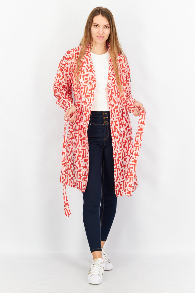 Aigle Women Allover Print Belted Long Sleeve Jacket, Red - Image 4