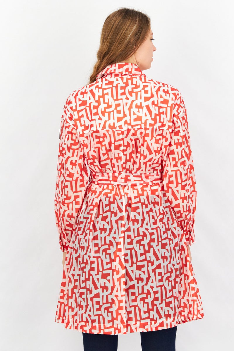 Aigle Women Allover Print Belted Long Sleeve Jacket, Red - Image 2