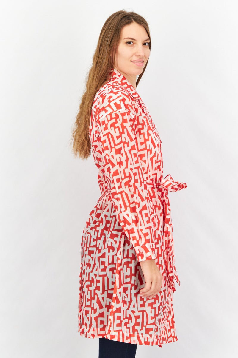 Aigle Women Allover Print Belted Long Sleeve Jacket, Red - Image 3