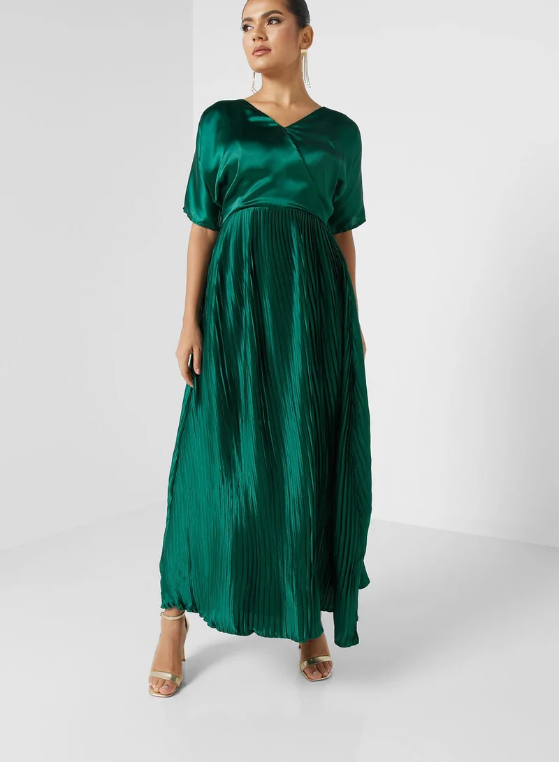 Khizana Surplice Neck Pleated Dress