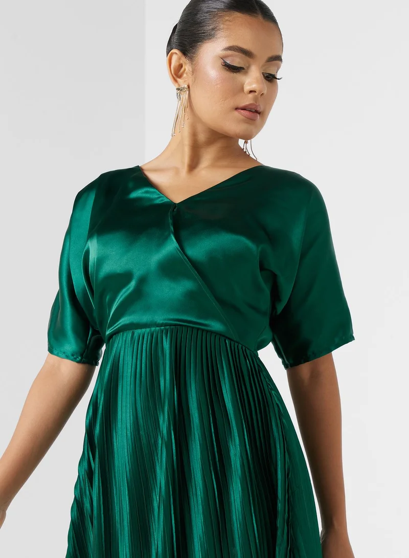Khizana Surplice Neck Pleated Dress