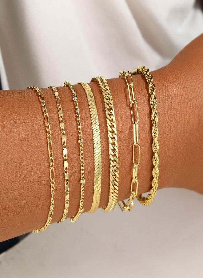 BERISO Gold Bracelets for Women, Elegant Adjustable 14K Gold Plated Bracelet for Women, Trendy Minimalist Dainty Gold Bracelet for Everyday Wear, 7layer B0248-GD, Brass, no gemstone - Image 2