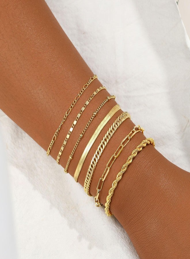 BERISO Gold Bracelets for Women, Elegant Adjustable 14K Gold Plated Bracelet for Women, Trendy Minimalist Dainty Gold Bracelet for Everyday Wear, 7layer B0248-GD, Brass, no gemstone - Image 3