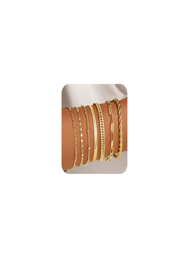 BERISO Gold Bracelets for Women, Elegant Adjustable 14K Gold Plated Bracelet for Women, Trendy Minimalist Dainty Gold Bracelet for Everyday Wear, 7layer B0248-GD, Brass, no gemstone - Image 1