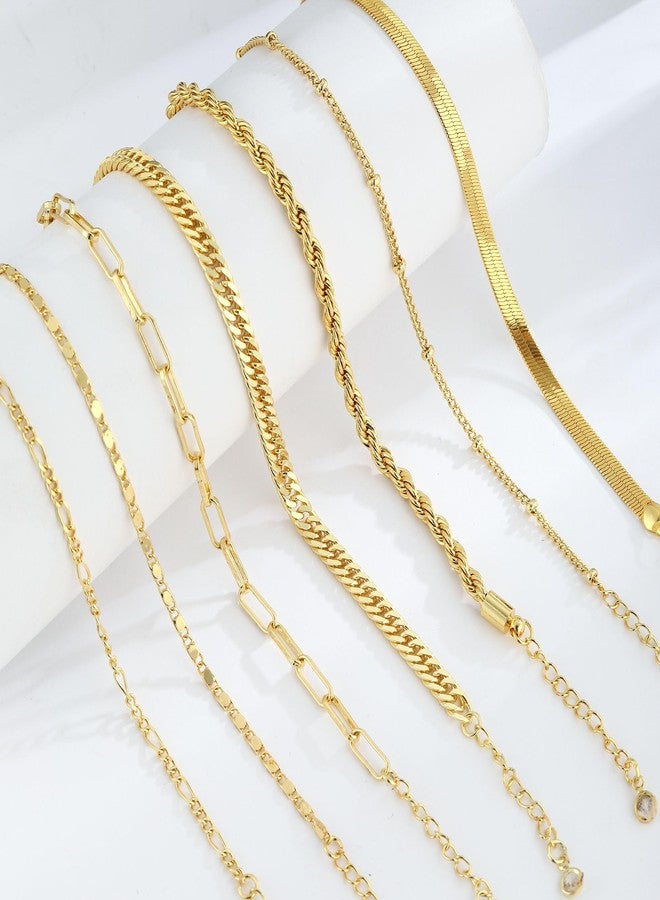 BERISO Gold Bracelets for Women, Elegant Adjustable 14K Gold Plated Bracelet for Women, Trendy Minimalist Dainty Gold Bracelet for Everyday Wear, 7layer B0248-GD, Brass, no gemstone - Image 4