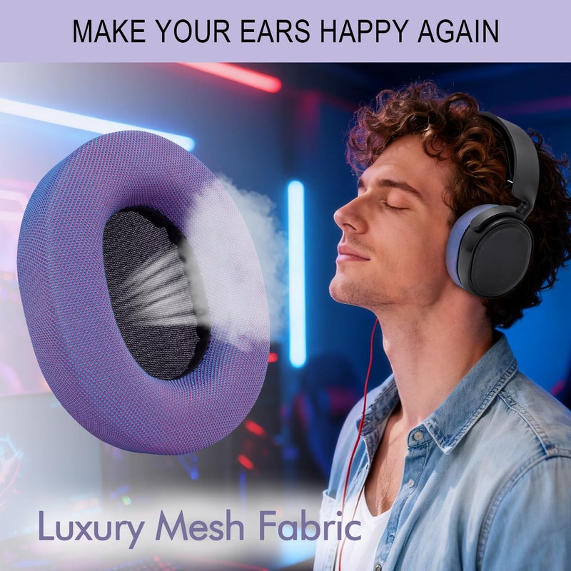 G GVOEARS Replacement Ear Pads for SteelSeries Arctis 1/3 / 5/7 / 7+ / 7P / 7P+ / 7X / 7X+ / 9 / 9X / Pro/Prime (Do Not Fit Any Arctis Nova) Headset, Mesh Fabric Cushions with High-Density Foam - Purple - Image 5