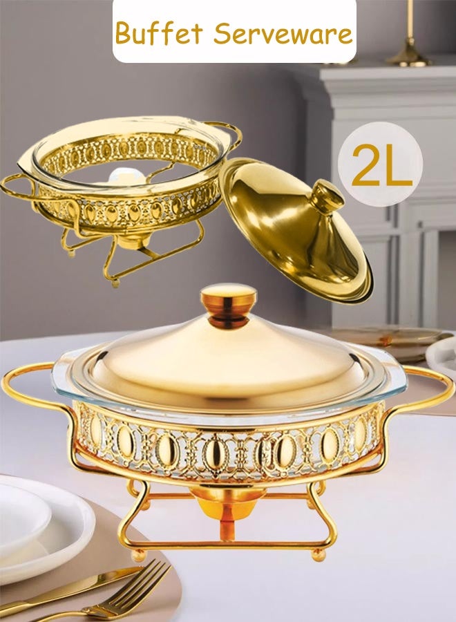 Buffet Serveware Food Warmers Chafing Dish Buffet Buffet Stove Stainless Steel Chafing Dish Buffet Set Hot Pot With Lid And Built-In Lid Holder Stainless Steel Food Warmer Food Warmer With Stand And Burner Round Stainless Steel Food Warming Tray For Parties Dinners And Catering  2L Gold  - Image 1