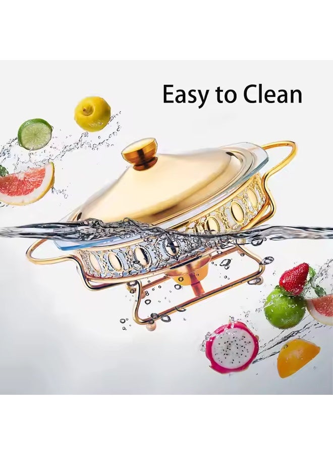 Buffet Serveware Food Warmers Chafing Dish Buffet Buffet Stove Stainless Steel Chafing Dish Buffet Set Hot Pot With Lid And Built-In Lid Holder Stainless Steel Food Warmer Food Warmer With Stand And Burner Round Stainless Steel Food Warming Tray For Parties Dinners And Catering  2L Gold  - Image 4