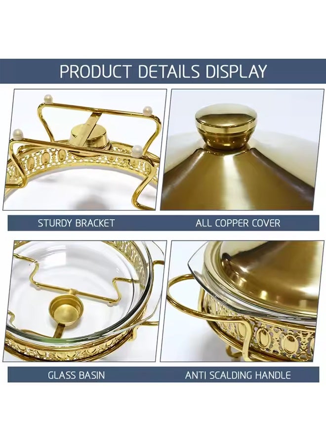 Buffet Serveware Food Warmers Chafing Dish Buffet Buffet Stove Stainless Steel Chafing Dish Buffet Set Hot Pot With Lid And Built-In Lid Holder Stainless Steel Food Warmer Food Warmer With Stand And Burner Round Stainless Steel Food Warming Tray For Parties Dinners And Catering  2L Gold  - Image 3