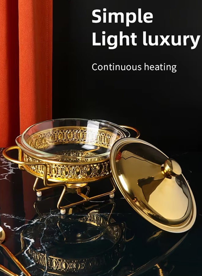 Buffet Serveware Food Warmers Chafing Dish Buffet Buffet Stove Stainless Steel Chafing Dish Buffet Set Hot Pot With Lid And Built-In Lid Holder Stainless Steel Food Warmer Food Warmer With Stand And Burner Round Stainless Steel Food Warming Tray For Parties Dinners And Catering  2L Gold - Image 5