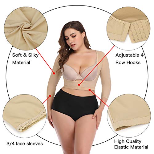 woahee Women's Arm Shaper Plus Size Arm Faja Compression Sleeve Garment Post Surgical Arm Shapewear Nude Medium - Image 3