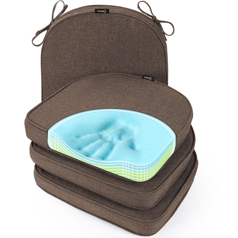 SUNROX Gel Memory Foam Chair Cushions FadeShield Water StainResistant Durable Reversible Seat Cushion Pads with Ties for IndoorOutdoor Kitchen Dining Office 17x16 Set of 4 Heather Chestnut