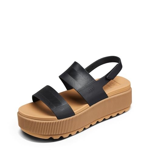 REEF Women's Water Vista Higher Platform Sandal, Water Friendly, Adjustable Strap, Black/Tan, 7 - Image 1