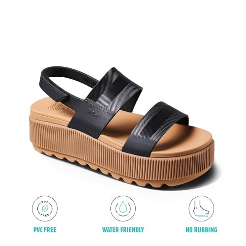 REEF Women's Water Vista Higher Platform Sandal, Water Friendly, Adjustable Strap, Black/Tan, 7 - Image 2