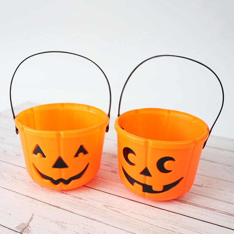 Purple Lin Spot Halloween Props Blow Pumpkin Straight Bucket Basket Halloween Pumpkin Bucket Candy Bucket - Image 2