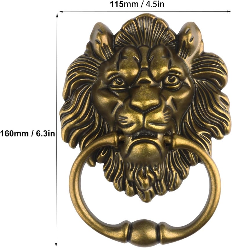 GENHAKON 4 PCS 6.3 Inch Classical Lion Door Knocker, Antique Bronze Lion Door Handle Classical Cabinet Ring Knob Matte Antique Bronze Hardware with Screws, Euro Decorative Door Knocker - Image 2