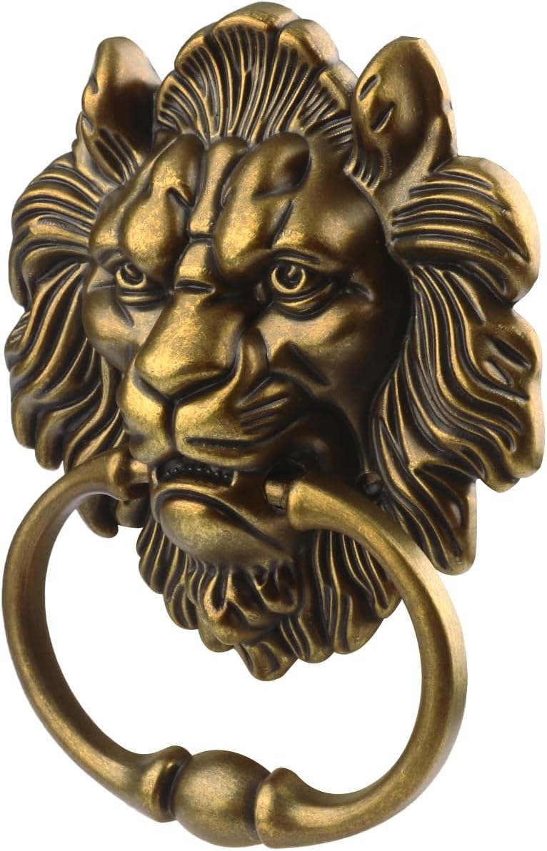 GENHAKON 4 PCS 6.3 Inch Classical Lion Door Knocker, Antique Bronze Lion Door Handle Classical Cabinet Ring Knob Matte Antique Bronze Hardware with Screws, Euro Decorative Door Knocker - Image 4