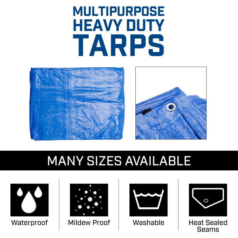 B-Air Grizzly Tarps by B-Air 20' x 30' Large Multi-Purpose Waterproof Heavy Duty Poly Tarp with Grommets Every 36", 8x8 Weave, 5 Mil Thick, for Home, Boats, Cars, Camping, Protective Cover, Blue - Image 5